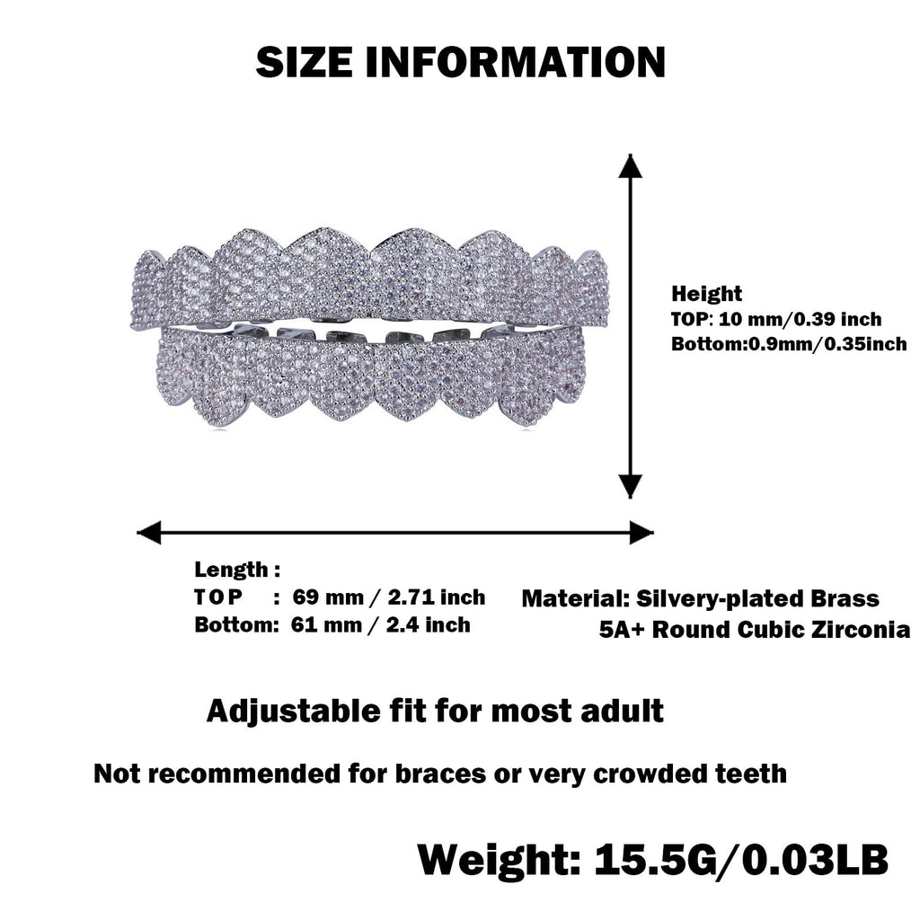 JINAO Grillz Teeth Men - Grills for Your Teeth 8 Top & Bottom Set, 18K Gold-Plated Brass Dental Grills with Molding Bars, Unisex Hip-Hop Rapper Costume Accessory(Iced Silvery Set)