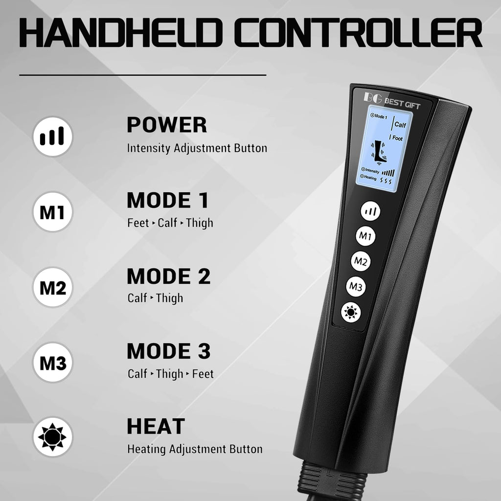 Bestgift Christmas Gifts for Men, Women, Mom, Dad, Mother's Day, Father's Day, Air Compression Massager with Heat for Foot, Leg, Calf, Thigh, Knee, Helpful for Muscle Fatigue, Cramps, Swelling, Edema