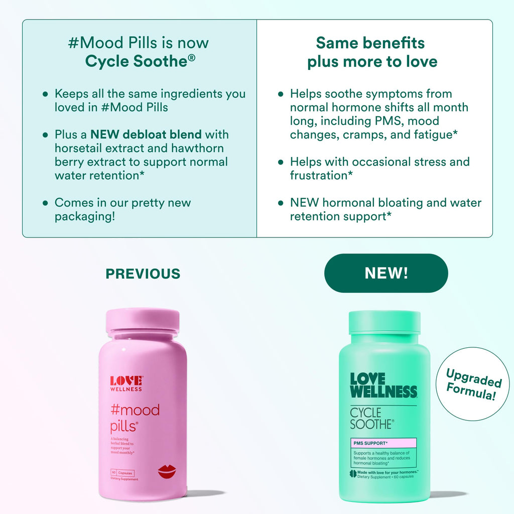 Love Wellness Cycle Soothe Supplement | Promotes a Happy Mood | Helps with PMS Hormones, Stress Relief, & Improves Mood | 60 Capsules