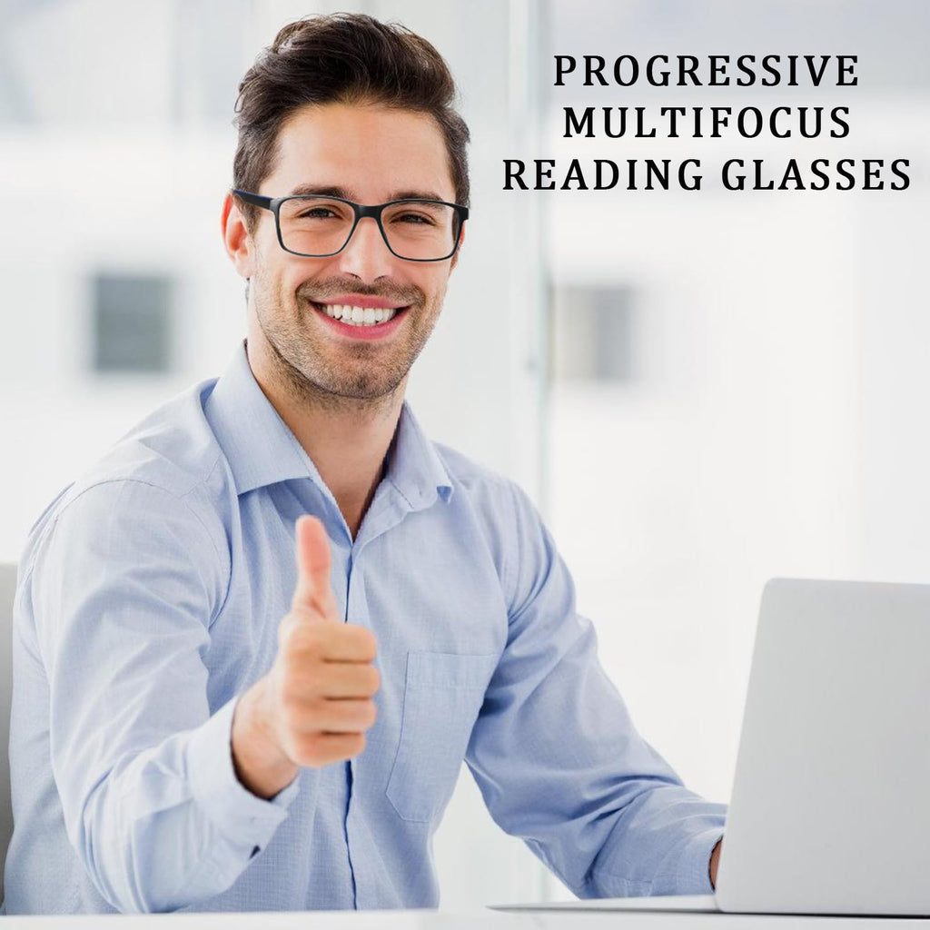 VisiWell 4 Pack Progressive Multifocus Reading Glasses Blue Light Blocking Readers for Men Women with Spring Hinge (4 Mix Color, 1.75, x)