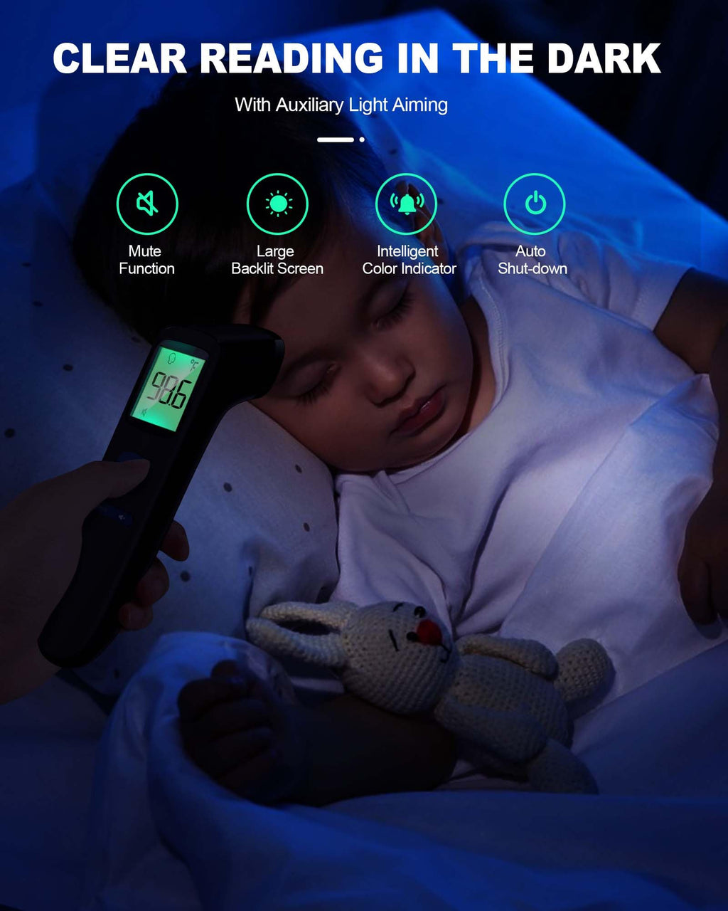 No-Touch Forehead Thermometer for Adults, Infrared Digital Baby Thermometer for Kids, Accurate Reading with Large Display, Mute Mode, Memory Recall, Fever Alarm