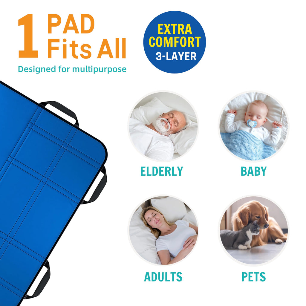 NurtureCare Positioning Bed Pad, Upgraded 3-Layer with 8 Reinforced Handles, Professional Patient Transfer Sliding Sheet for Turning, Lifting & Re-positioning, Hospital or Home Use (48" x 40", Blue)