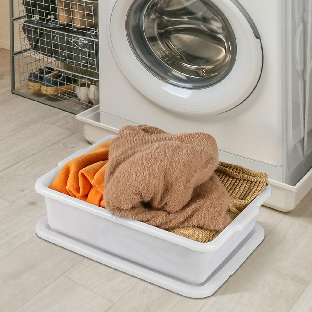 Utiao 3-Pack 13 L Plastic Commercial Bus Tub with Lid, Restaurant Dish Tub, White