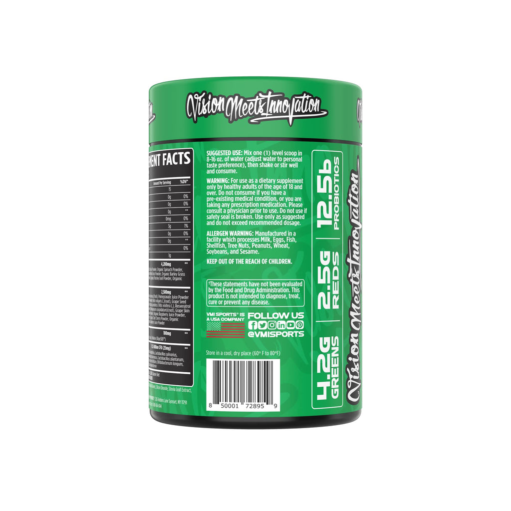 VMI Sports Greens + Reds Advanced Superfood Immunity and Gut Health | Enzymes & Probiotics | 30 Servings (Raspberry Lemonade)