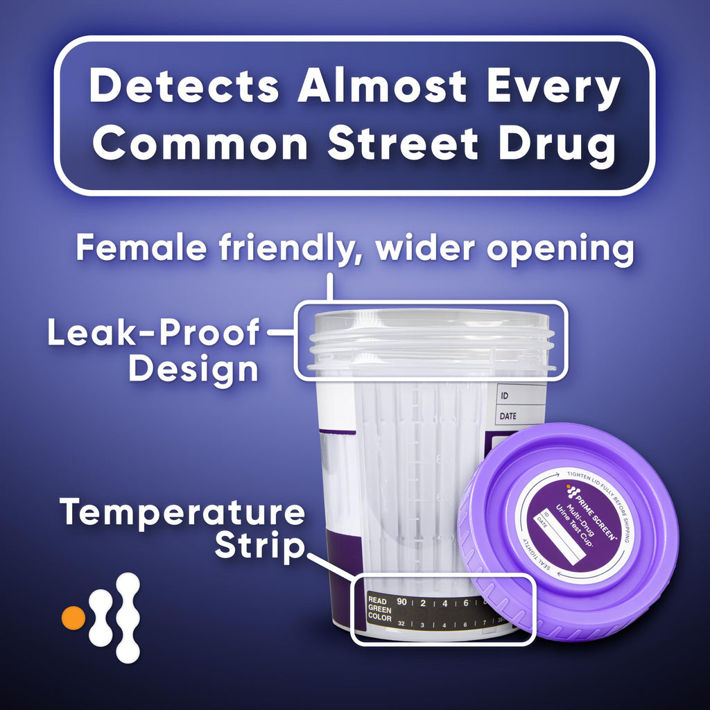 Prime Screen 14 Panel Urine Drug Test Cup - Instant Testing Marijuana (THC),OPI,AMP, BAR, BUP, BZO, COC, mAMP, MDMA, MTD, OXY, PCP, PPX, TCA [50 Pack]
