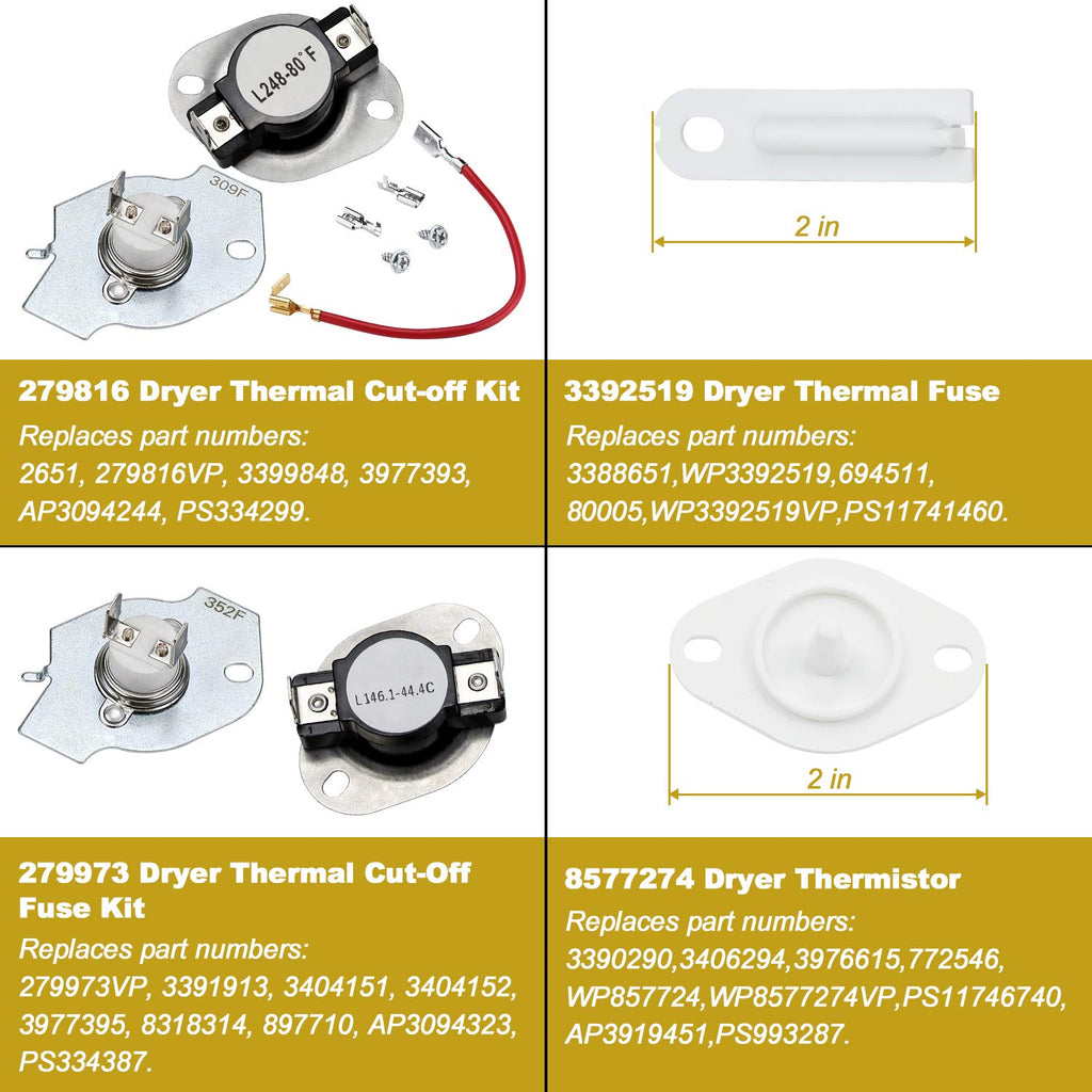 WP3387747 3387747 Dryer Heating Element Kit-Compatible With Whirlpool Cabrio Kenmore He2 Kenmore Elite He3 Maytag Dryers- GEW9250PW0 GEQ9800PW1 WD05X30818 GEQ9800PW2 GEQ9800PW1 MEDB835DW4 By TOMOON