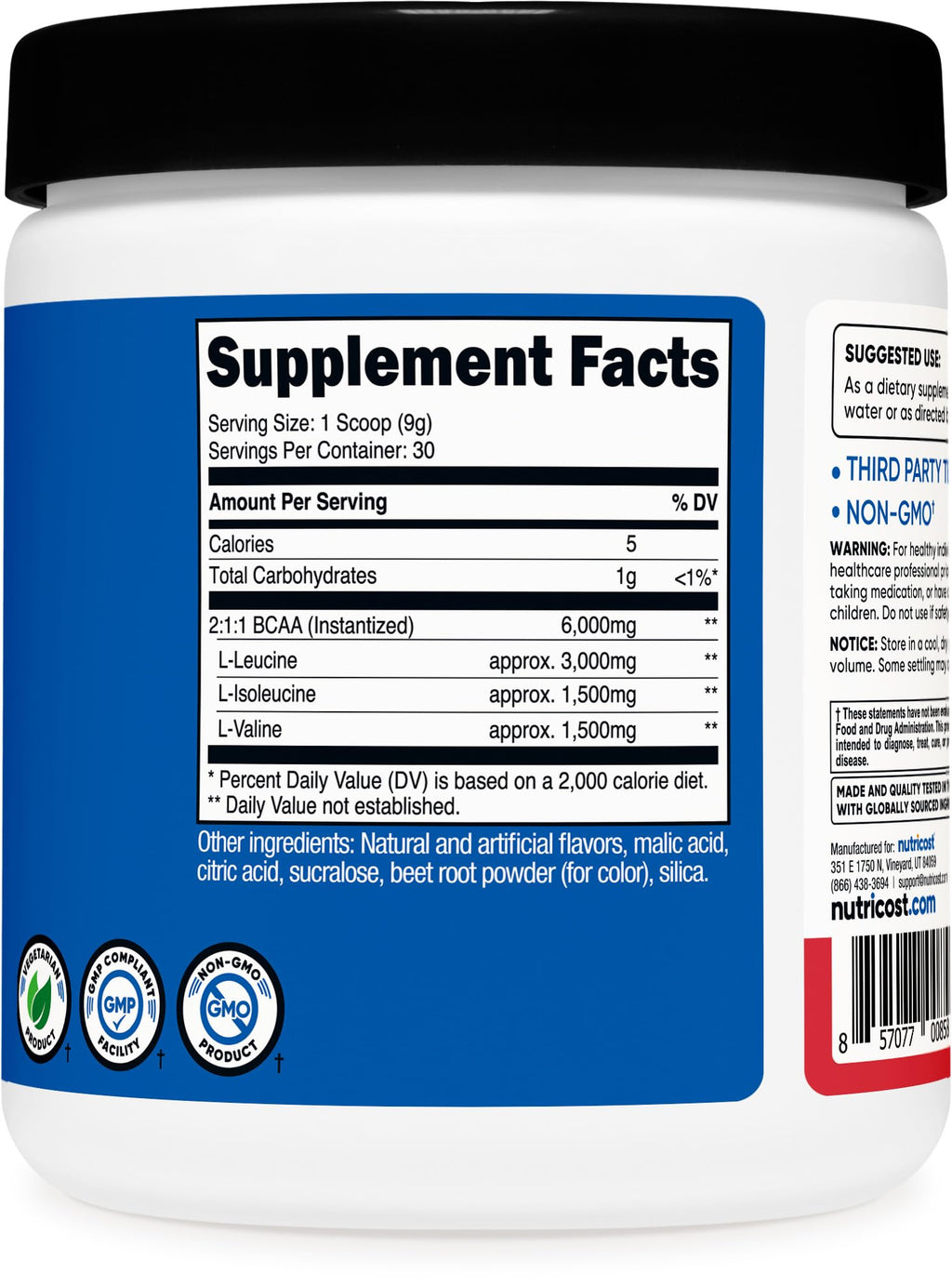 Nutricost BCAA Powder (Strawberry Kiwi, 30 Servings) - Optimal 2:1:1 Ratio
