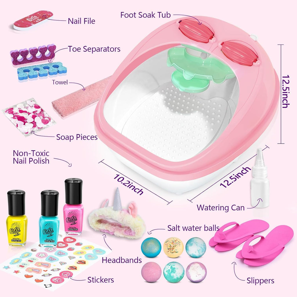 Kids Foot Spa Kit for Girls Ages 6-12, Nail Art Set, Birthday Gift
