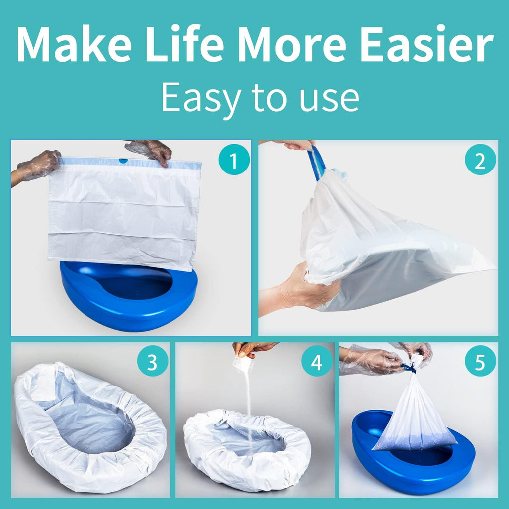 Bedpan Set with 30 Absorbent Pads Gel and 30 Disposable Liners, Bed Pan for Elderly Females Women, Bedpan with Liners for Men Male
