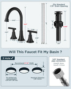 FORIOUS Black Bathroom Faucet 3 Hole Vanity, 2 Handle 360° Swivel Matte Black 8 Inch Widespread Bathroom Sink Faucet 3 Holes, with 360 Degree Rotating Spout, Pop-up Drain, Supply Lines