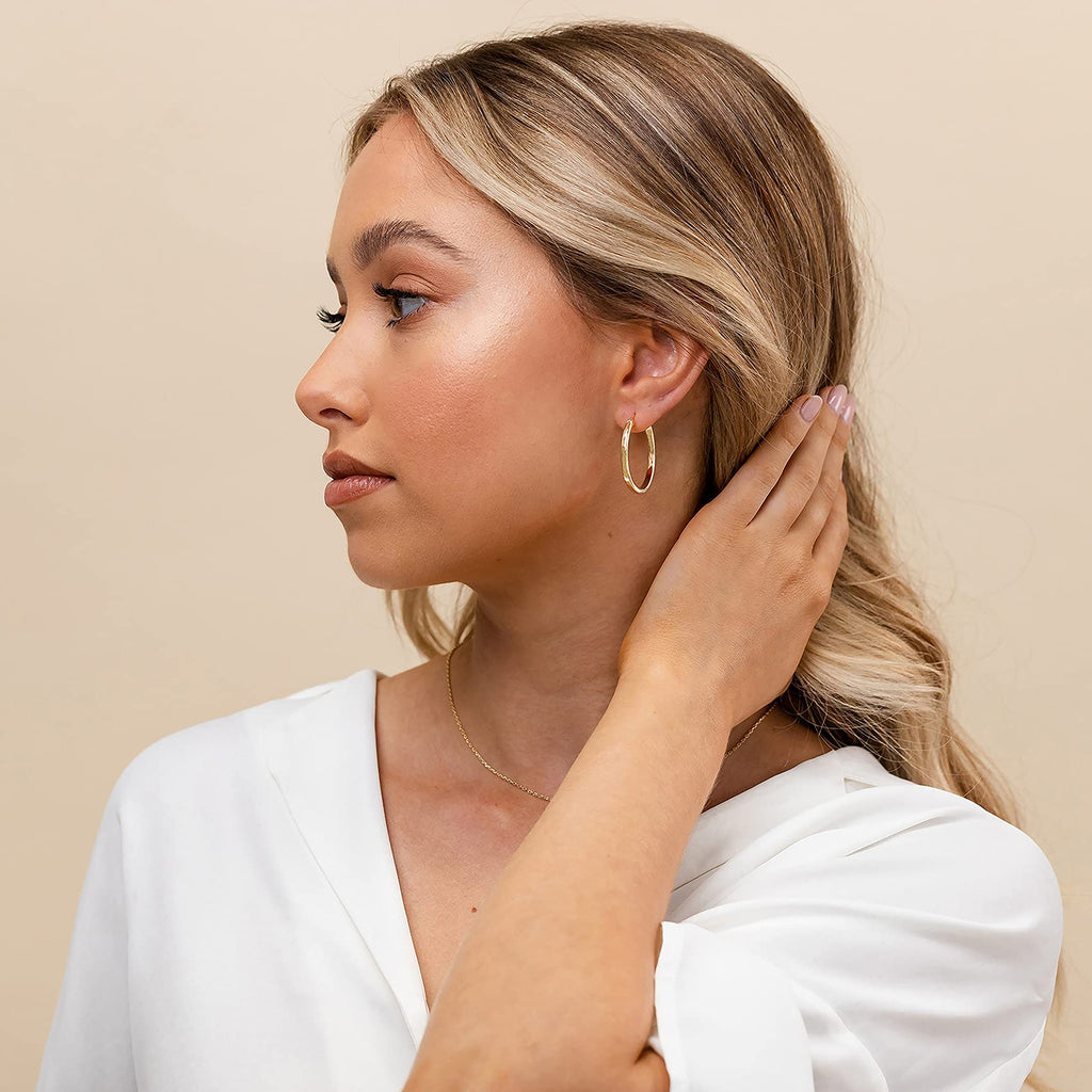 PAVOI Hoop Earrings for Women, 925 Silver, Yellow Gold, Size 30 Millimeters