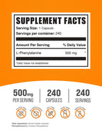 BulkSupplements.com L-Phenylalanine Capsules - Phenylalanine Supplement, L-Phenylalanine 500mg - Gluten Free, 1 Capsule per Serving, 240 Capsules (Pack of 1)