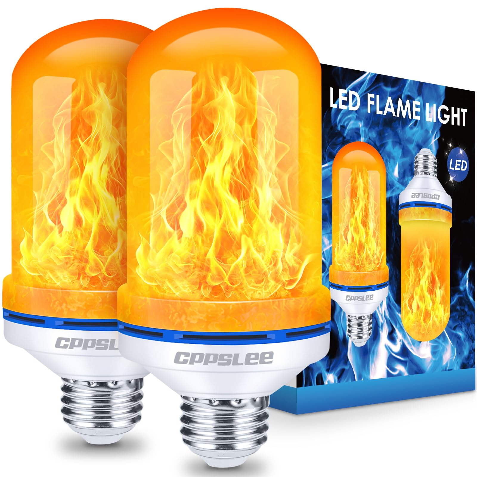 CPPSLEE Upgraded LED Flame Light Bulbs, 4 Modes Flickering Light Bulbs, E26 Base Fire Flame Bulb for Halloween Decorations Outdoor, Christmas Lights Patio Indoor Home Decor (Yellow, 2 Pack)