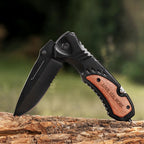 Gifts for Men Dad Him Fathers Day, Anniversary Birthday Gifts ideas for Boyfriend Husband, Engraved Pocket Knife, Wooden Handle Folding Knife with Wood Box, Unique Outdoor Camping Hunting Fishing Tool