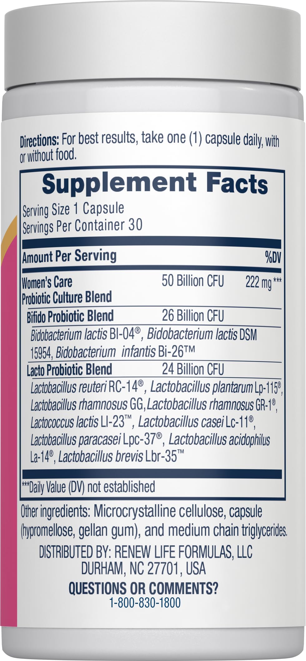 Renew Life Women's Probiotic Capsules, 50 Billion CFU Guaranteed, Supports pH Balance, Vaginal, Urinary, Digestive and Immune Health(2), L. Rhamnosus GG, Dairy, Soy and Gluten-Free, 30 Count