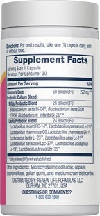 Renew Life Women's Probiotic Capsules, 50 Billion CFU Guaranteed, Supports pH Balance, Vaginal, Urinary, Digestive and Immune Health(2), L. Rhamnosus GG, Dairy, Soy and Gluten-Free, 30 Count