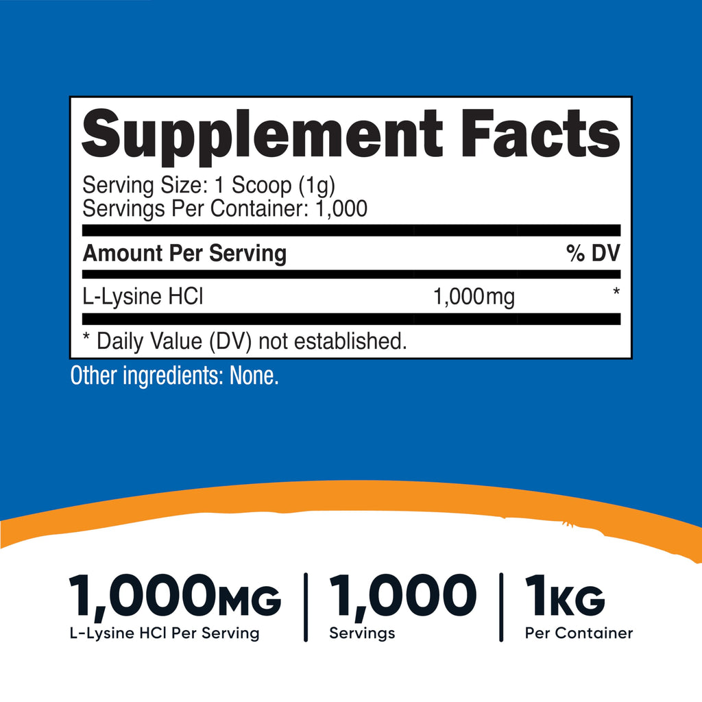 Nutricost L-Lysine Powder 1KG (2.2lbs) - Pure L-Lysine, Non-GMO, Gluten Free