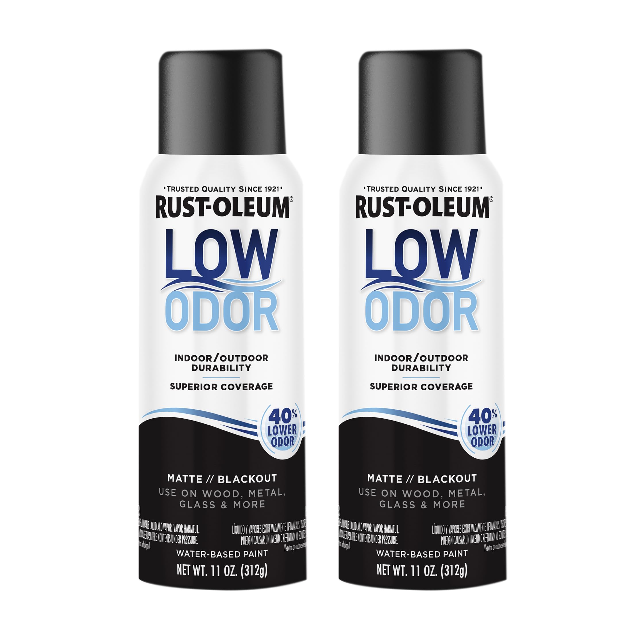 Rust-Oleum Low Odor Premium Spray Paint, 11 oz, Matte Blackout, 2 Pack