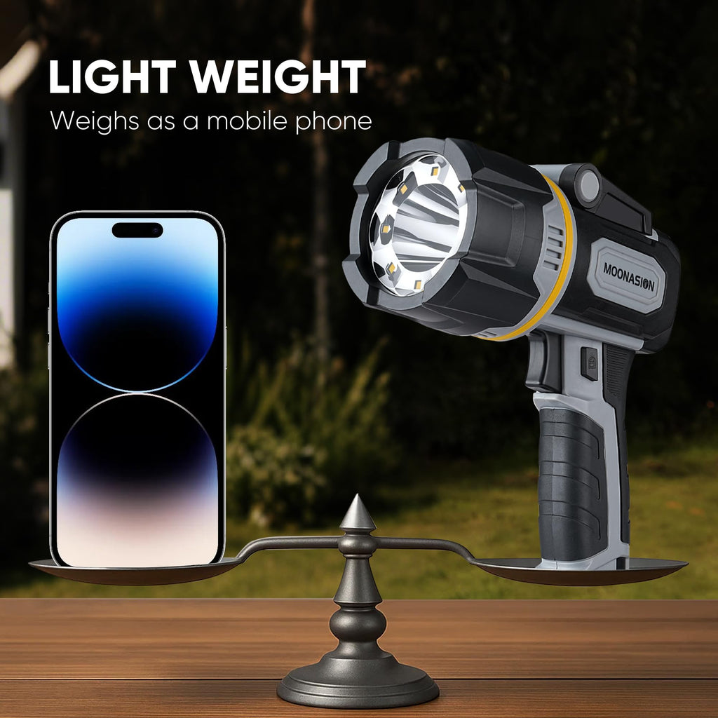MOONASION Rechargeable Spotlight 2000000 Lumen, Super Bright 9 LED Spotlight Flashlight with COB Light & Foldable Stand, Long Lasting Large Handheld Spot Light for Boating Camping Boat Marine