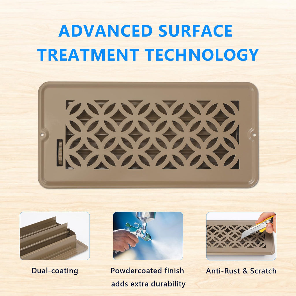Floor Register 4x10,8 Pack,Brown Floor Vent Covers for Home Floor,Sidewall,Ceiling,Heavy Duty Metal Hot Air Vent Covers with Rust-Proof Finish for Home Heater Floor Vent Grilles and Vents(Brown-8pack)