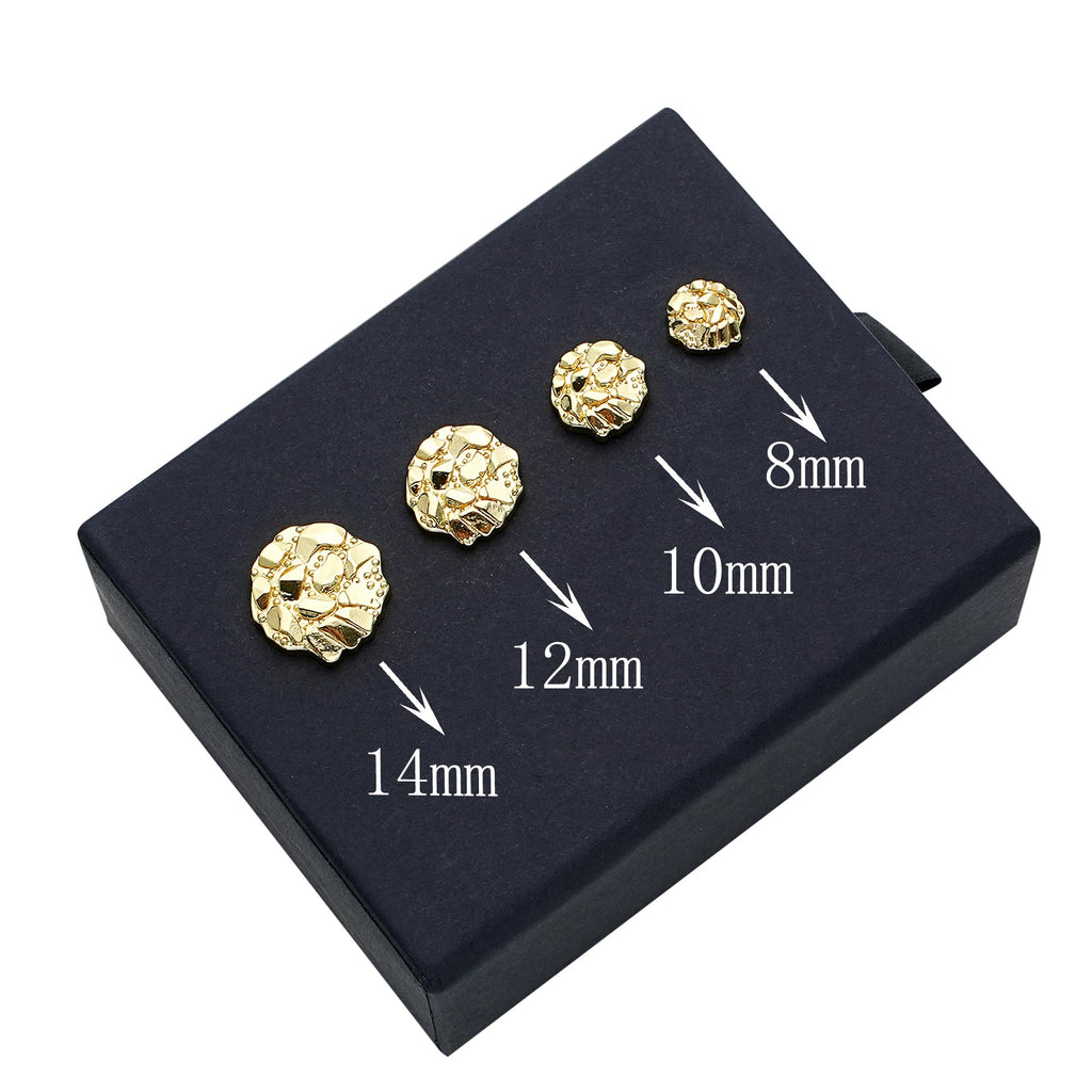 14k Gold Round Rough Textured Cookie Nugget Stud Earrings For Men/Women Unisex (XXXL(18mm))