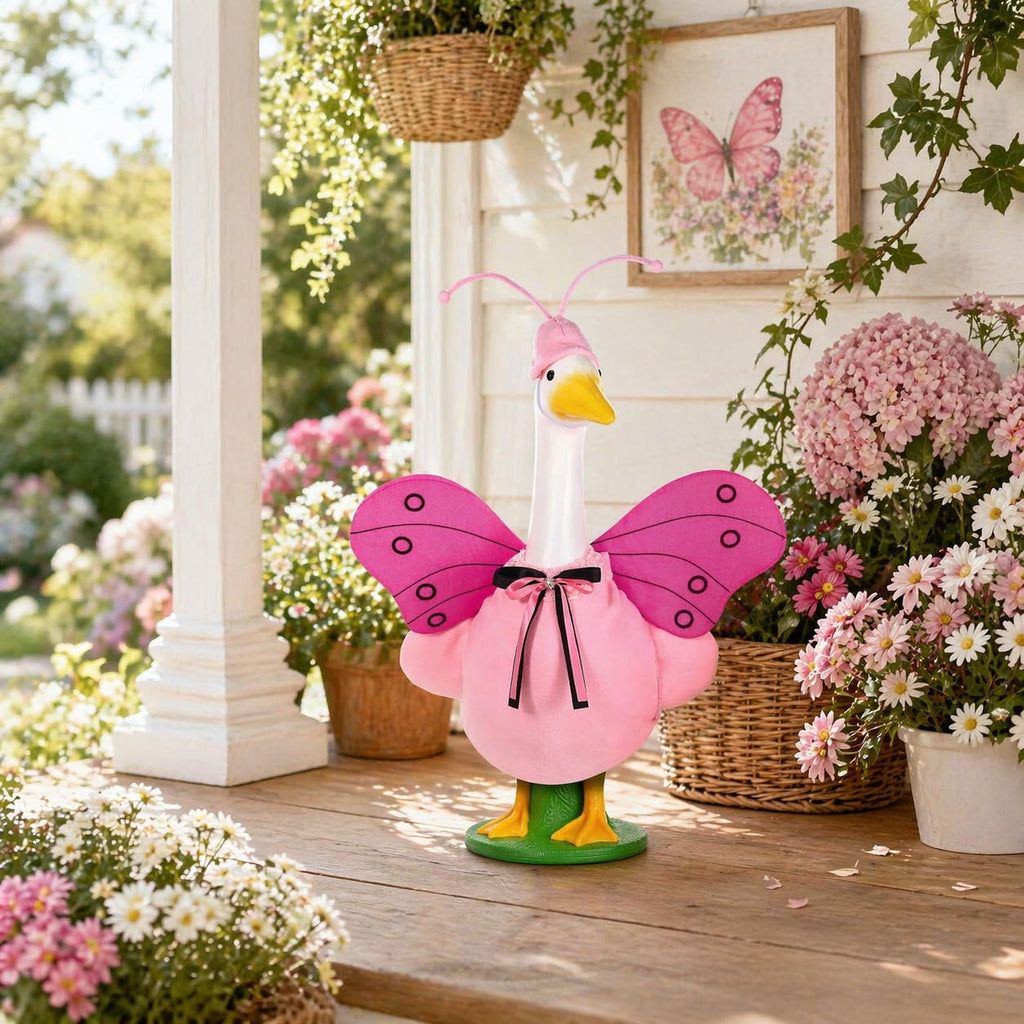 Bolsome Summer Goose Outfit Porch Goose Butterfly Outfit 23 Inch Garden Goose Butterfly Clothes with Wings Antenna Hat for Summer Holiday Outdoor Patio Yard Lawn Art Decor