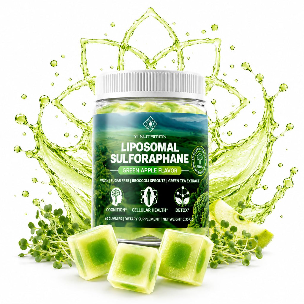 Liposmal Sulforaphane Gummies - Broccoli Sprouts Extract 755mg Total with Myrosinase, Glucoraphanin, and Green Tea Extract | Broccoli Sprout Supplement for Antioxidant, Detox & Cellular Health
