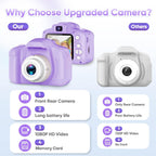 Seckton Upgrade Kids Selfie Camera, Christmas Birthday Gifts for Girls Age 3-9, HD Digital Video Cameras for Toddler, Portable Toy for 3 4 5 6 7 8 Year Old Girl with SD Card-Purple White