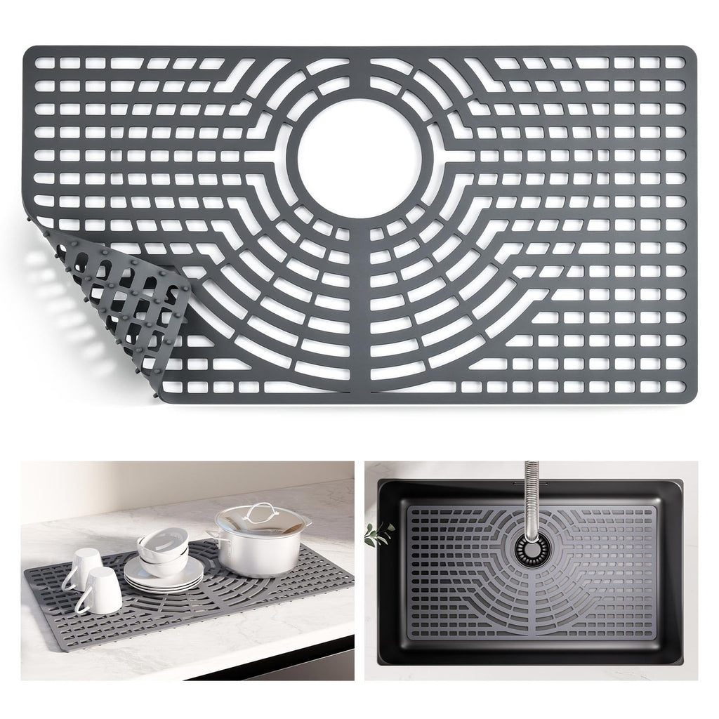 Snuggery Silicone Sink Protector for Kitchen Sink 28" x 15" – Flexible Sink Mat, Heat Resistant Grid, Non-Slip Rack, Easy to Clean Dishwasher Safe – Fits Farmhouse, Single & Double Bowl Sinks