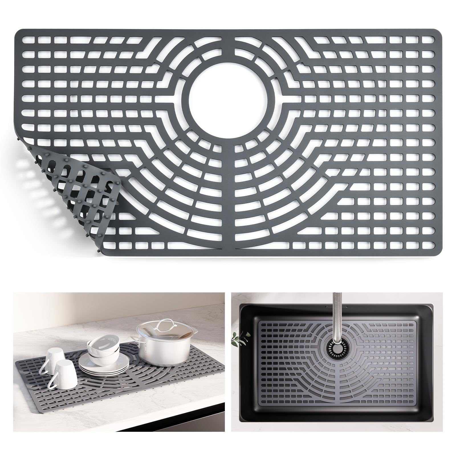 Snuggery Silicone Sink Protector for Kitchen Sink 28" x 15" – Flexible Sink Mat, Heat Resistant Grid, Non-Slip Rack, Easy to Clean Dishwasher Safe – Fits Farmhouse, Single & Double Bowl Sinks