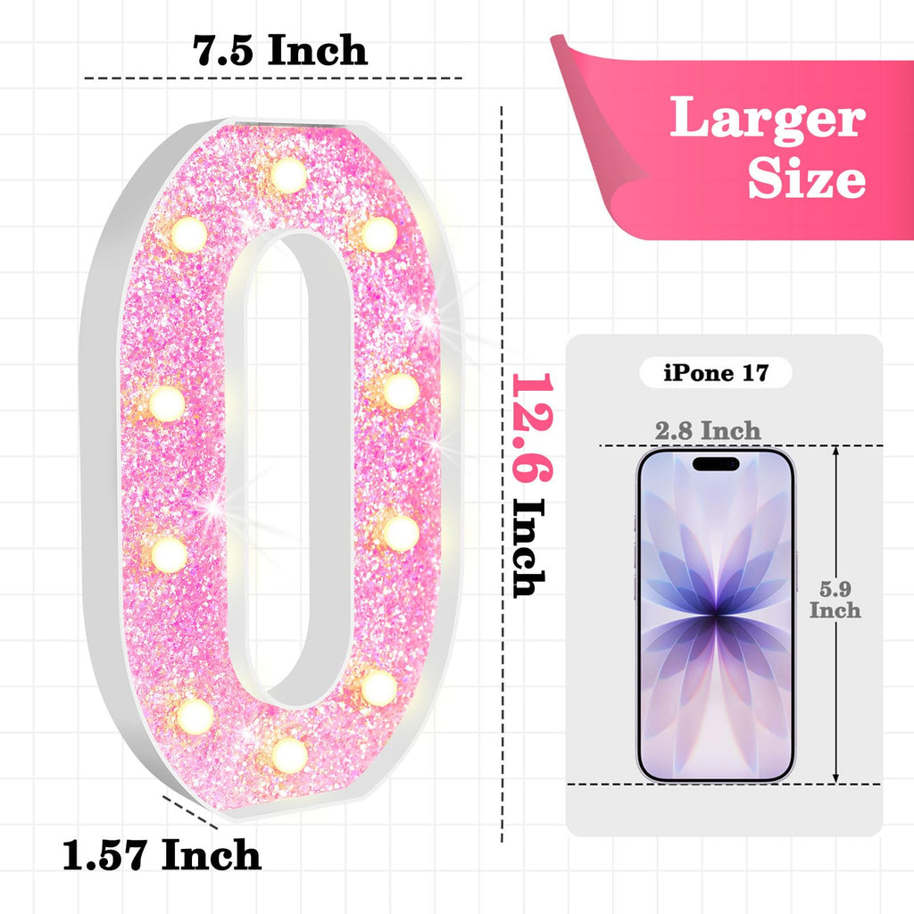 NANXU 12.6 Inch LED Pink Marquee Light Up Numbers, Sweet 70th Birthday Decorations Number Lights as Gifts for Women, Glitter Lighted Marquee Numbers for Pink Anniversary Party Table Decor, 70