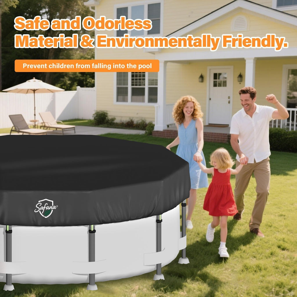 SAFANA 15FT Round Pool Covers for Above Ground Pools, Upgrade 420D Durable 15 foot Swimming Pool Cover Protective Leaf Cover with Reflective Strip Superior Windproof Tear Resistant UV Resistance Black