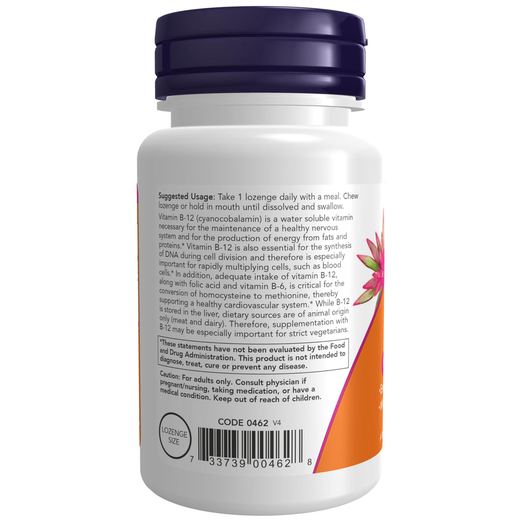 NOW Foods Supplements, Vitamin B-12 5,000 mcg, with Folic Acid, Nervous System Health*, 60 Count (Pack of 2)