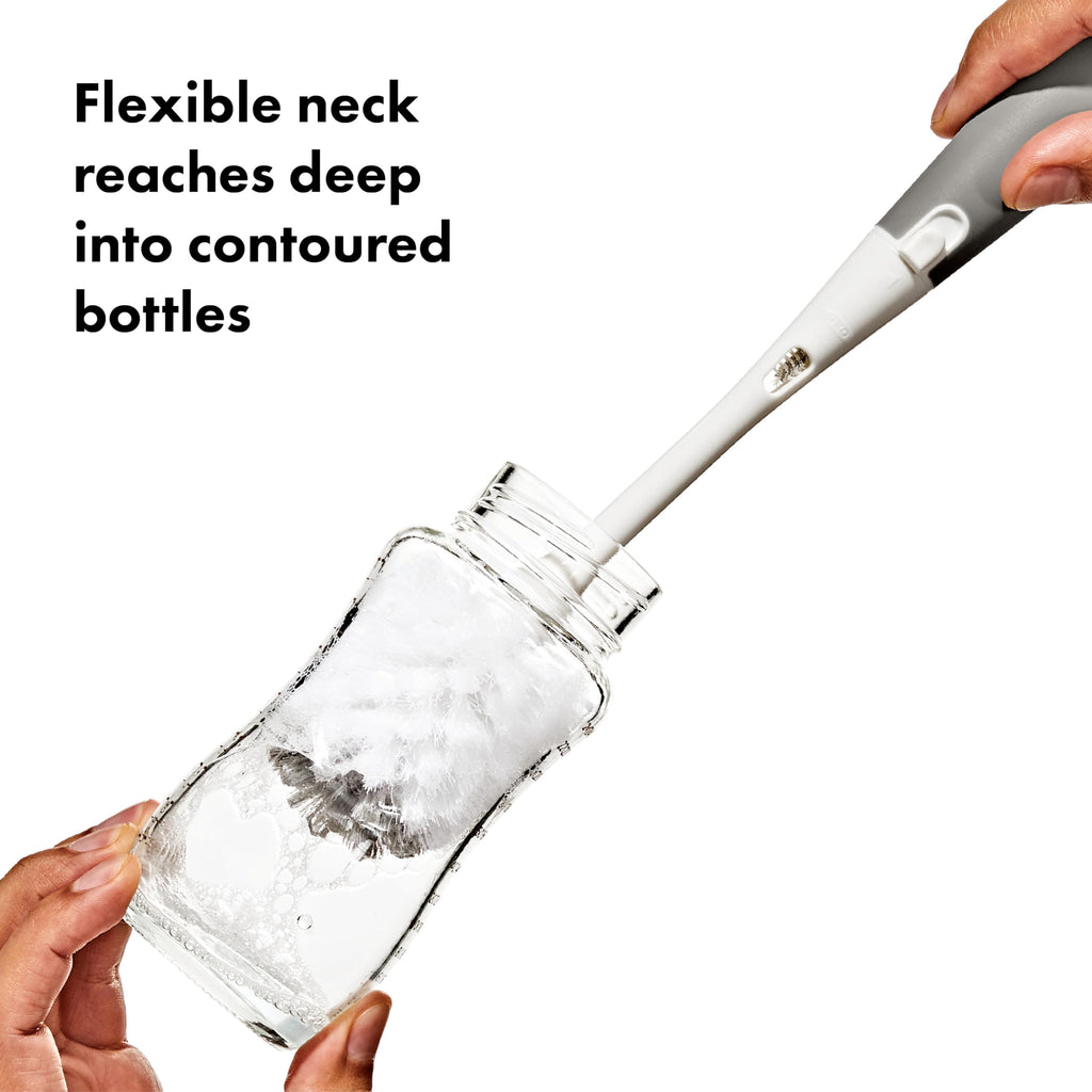 OXO Tot Baby Bottle Brush with Nipple Cleaner and Stand, Gray 2-Pack