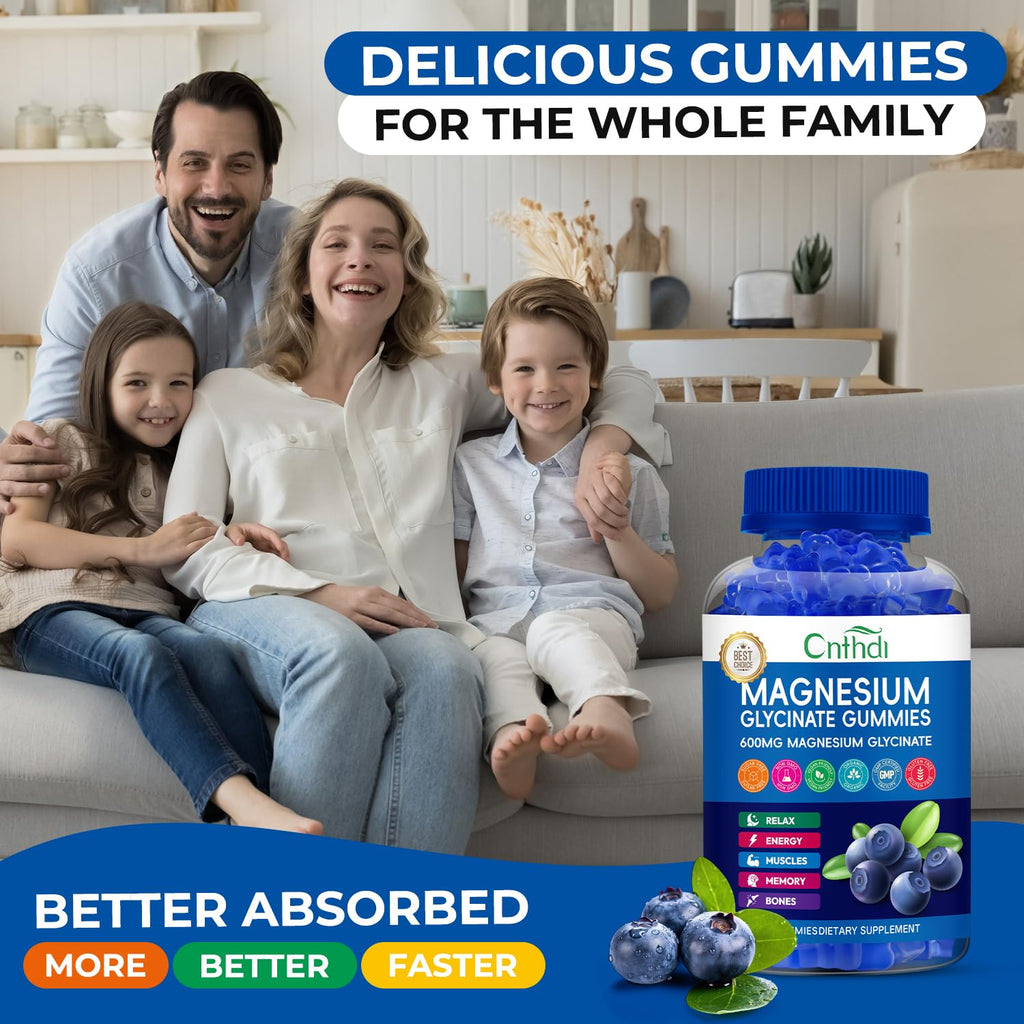 Magnesium Glycinate Gummies 600mg, Sugar Free Chewable Magnesium Gummies for Adults & Kids Relaxation, Bone Health, Stress Relief, Night Rest, No Melatonin, Gluten Free, Non GMO, Pectin, 240 Count