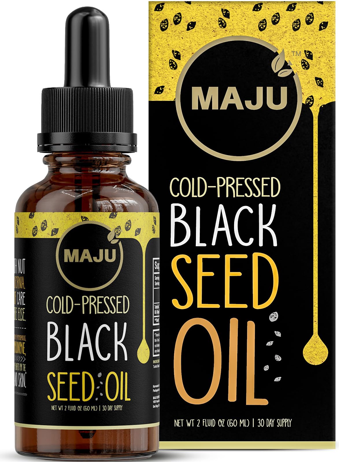 Maju Superfoods Black Seed Oil - 3 Times TQ, Cold-Pressed, Travel Size, 100% Turkish Black Cumin Seed Oil, Liquid Pure Blackseed, Glass Bottle, 2 Oz
