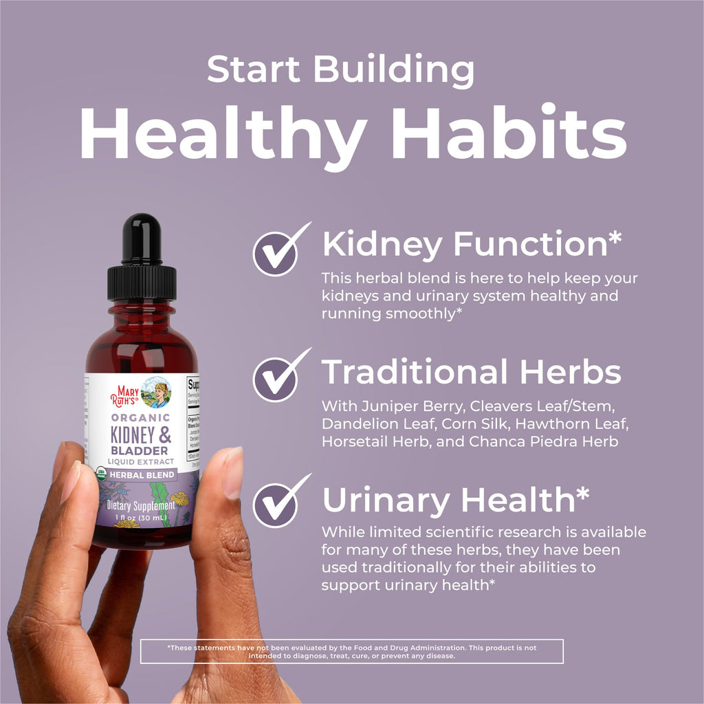 MARYRUTH'S Organics Herbal Supplement Drops | Support Renal & Urinary Systems | Juniper Berry | Cleavers | Dandelion | Hawthorn | Horsetail & Chanca Piedra | Vegan | Non-GMO | 1 Fl Oz