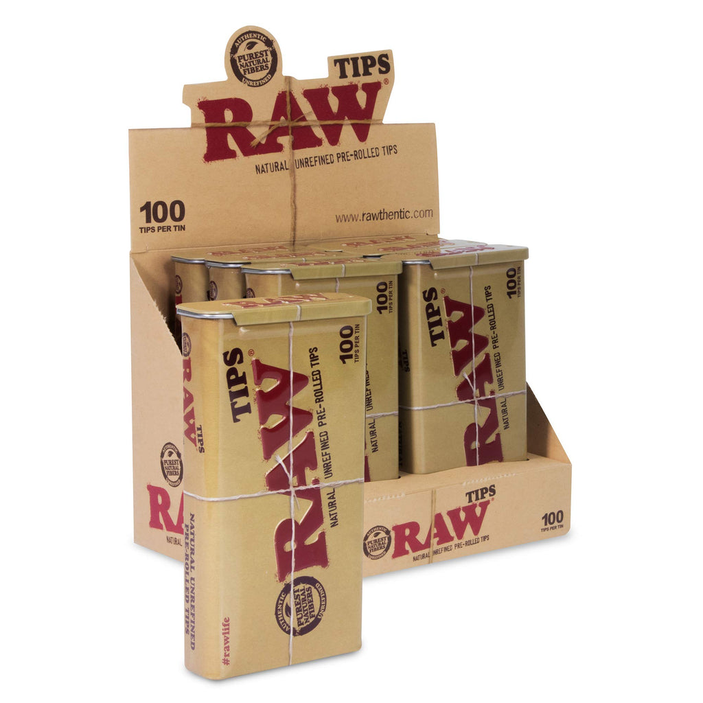 RAW Natural Unrefined 100 Tip Pre-Rolled Tin - (6)