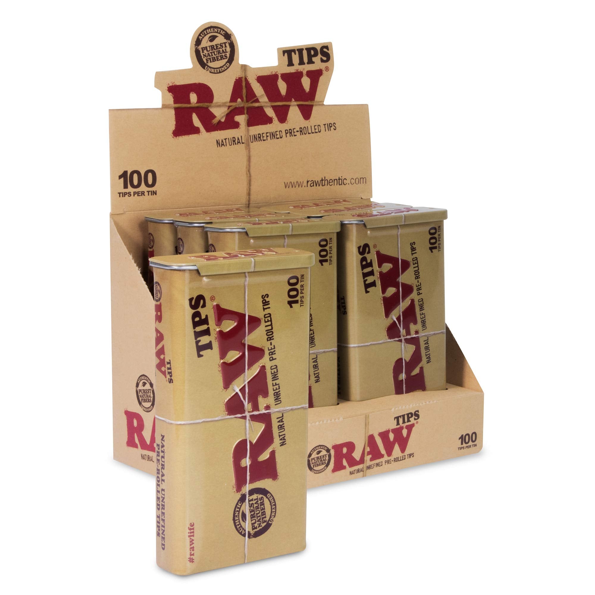 RAW Natural Unrefined 100 Tip Pre-Rolled Tin - (6)