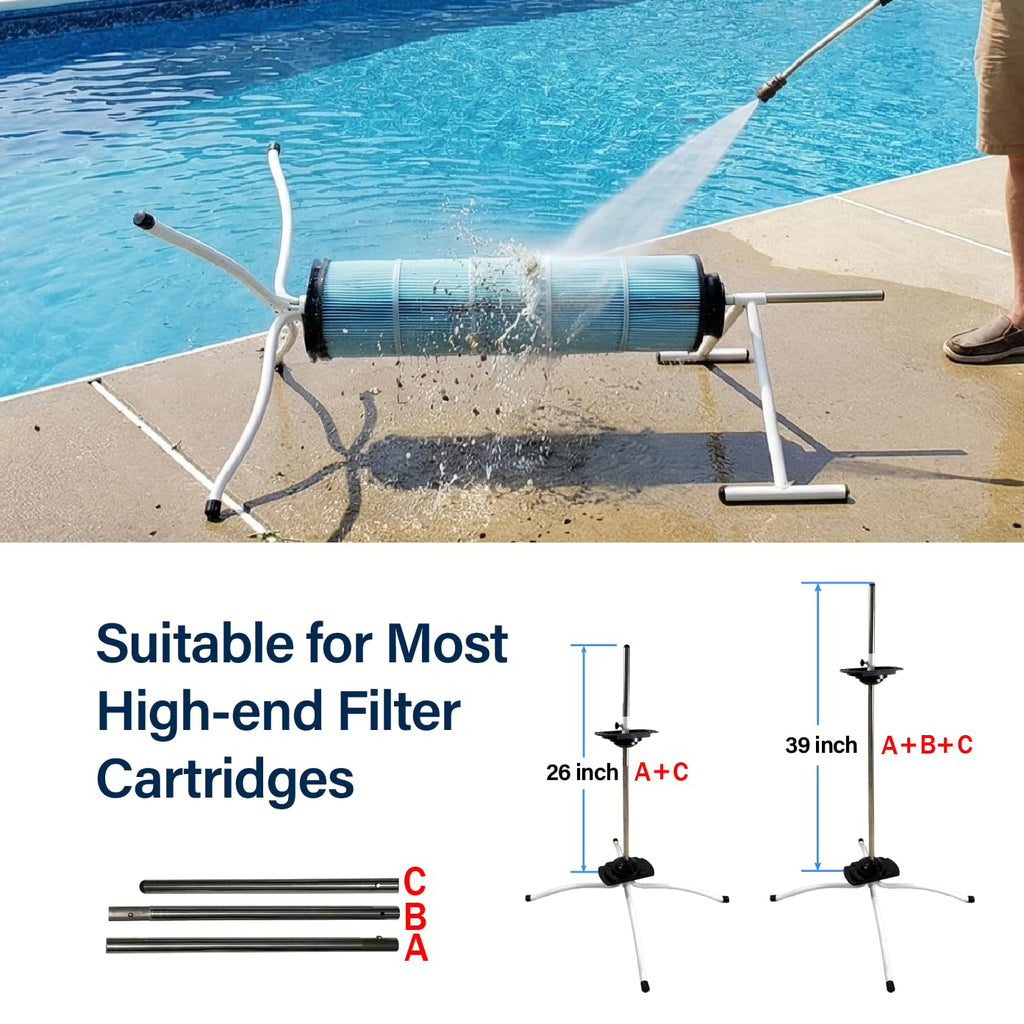 Ulinlo pouly 2-in-1 Pool Filter Cleaner Stand with Vertical & Horizontal Dual-Mode, Rotatable Cleaning Tool for 3", 4", 6" Cartridges