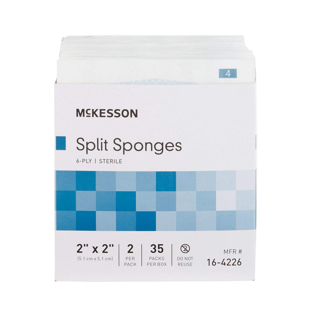 McKesson Split Sponges, Sterile, 6-Ply, 2 x 2 in, 70 ct