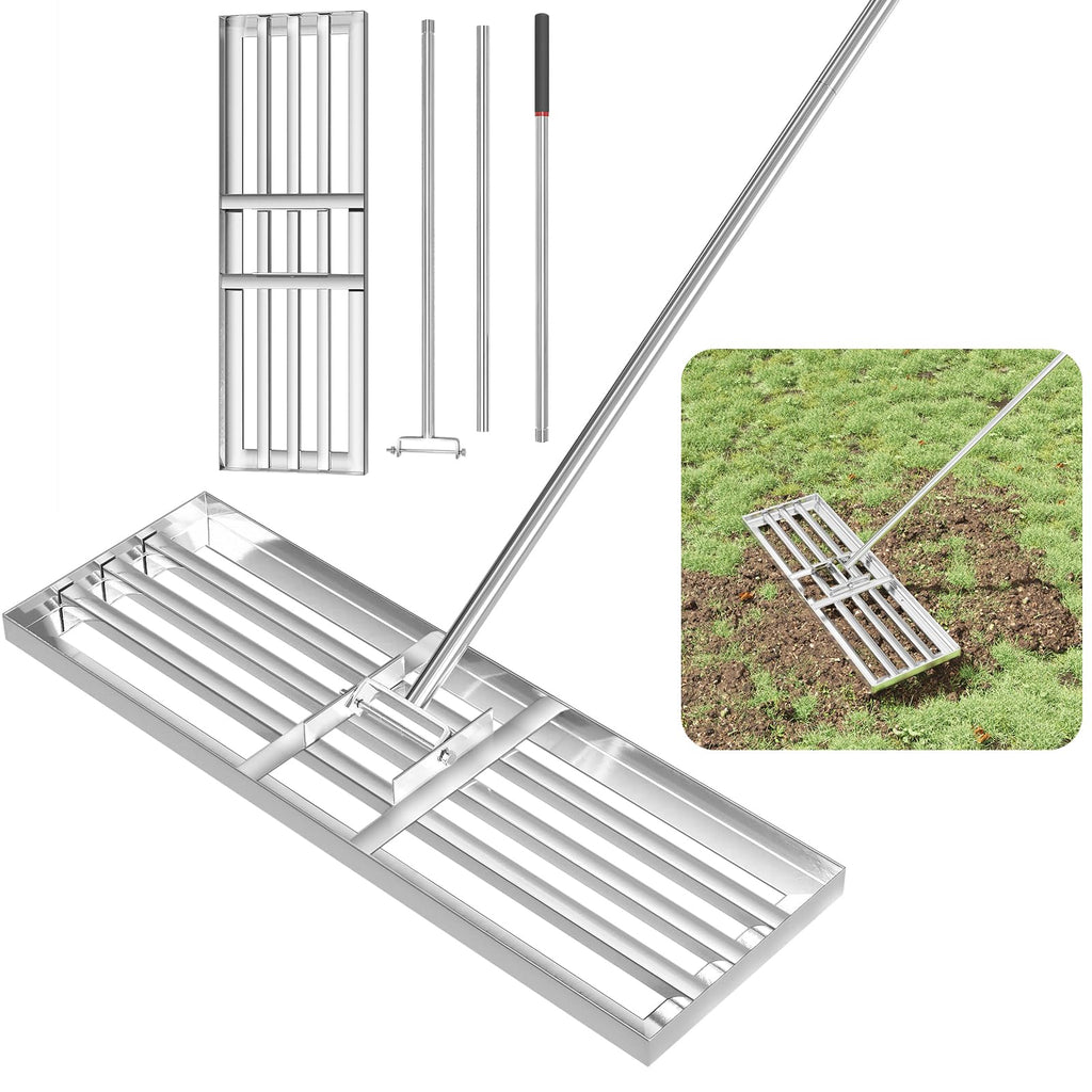 GreatBuddy Lawn Leveling Rake 30'' x 10", Heavy-Duty Stainless Steel Lawn Leveling Tool for Lawn, Soil, Sand, 78'' Extra Long Handle, Ideal for Yard, Garden