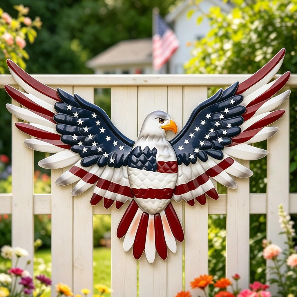 24" Large American Flag Bald Eagle Metal Wall Art, Patriotic Wall Decor