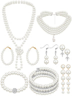 BBTO 8 Pcs Pearl Necklace Earring Set Women Wedding Jewelry,Vintage Style