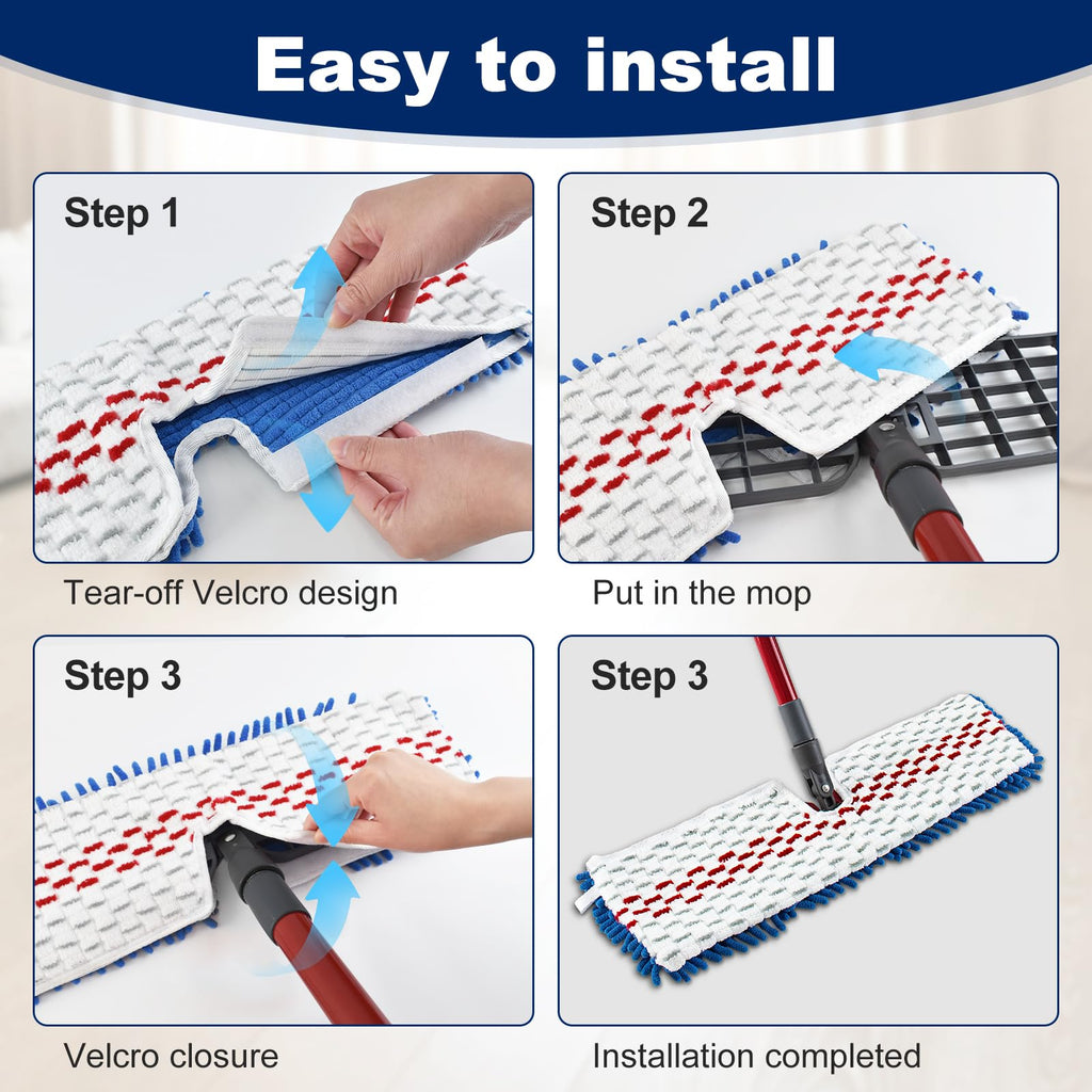4 Pack Mop Replace Head for Ocedar Hardwood Floor'n More 3-Action Flip Mop,Mop Heads Replacements for Dry Wet Use,Chenille&Microfiber Double Sided Mop Refills,Reusable Mop Pad for Multi Surface Floor