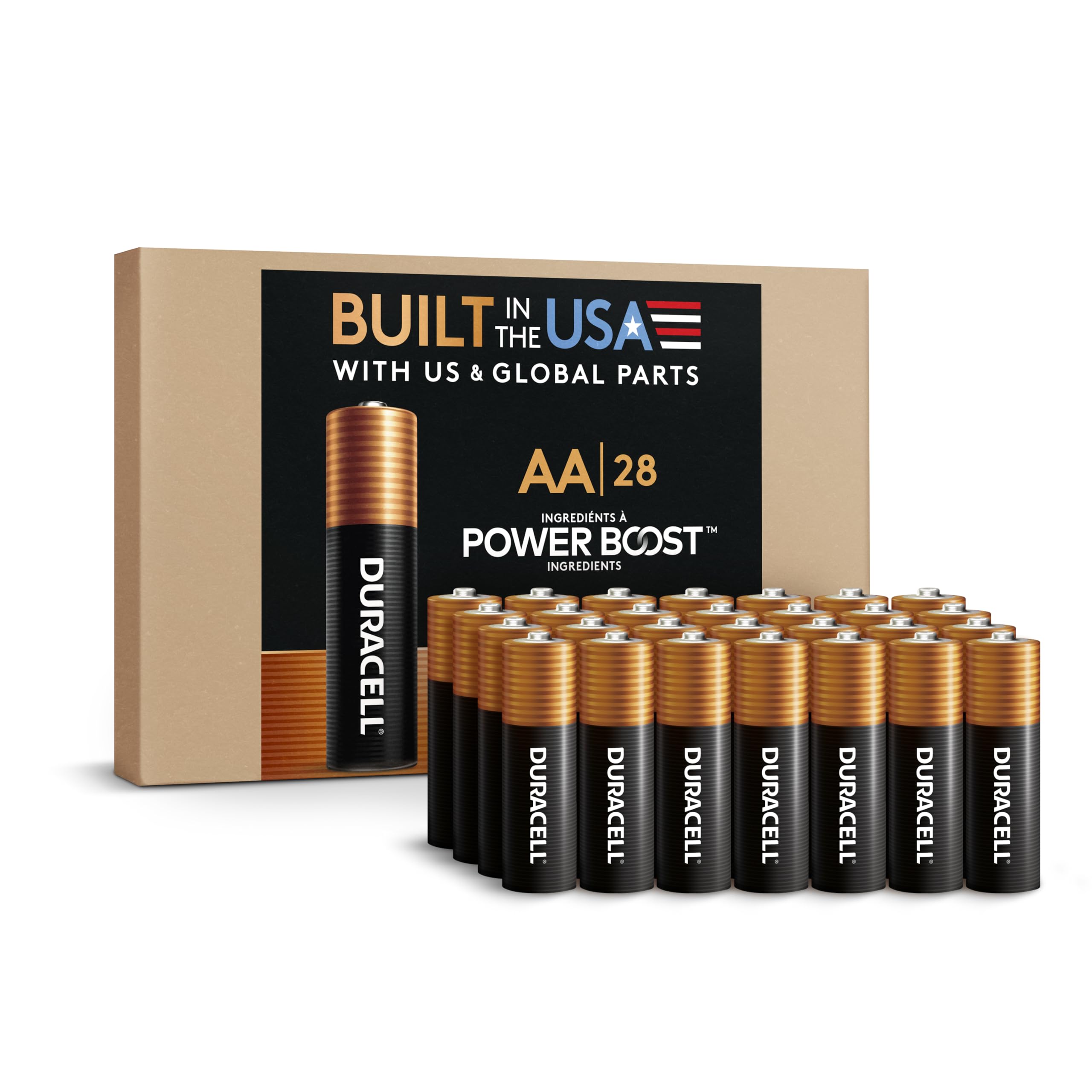 Duracell Coppertop AA Alkaline Batteries withPOWER BOOST Ingredients, 28 Count, Long-Lasting Alkaline in Re-closable Pack for Quick Access and Organized Storage