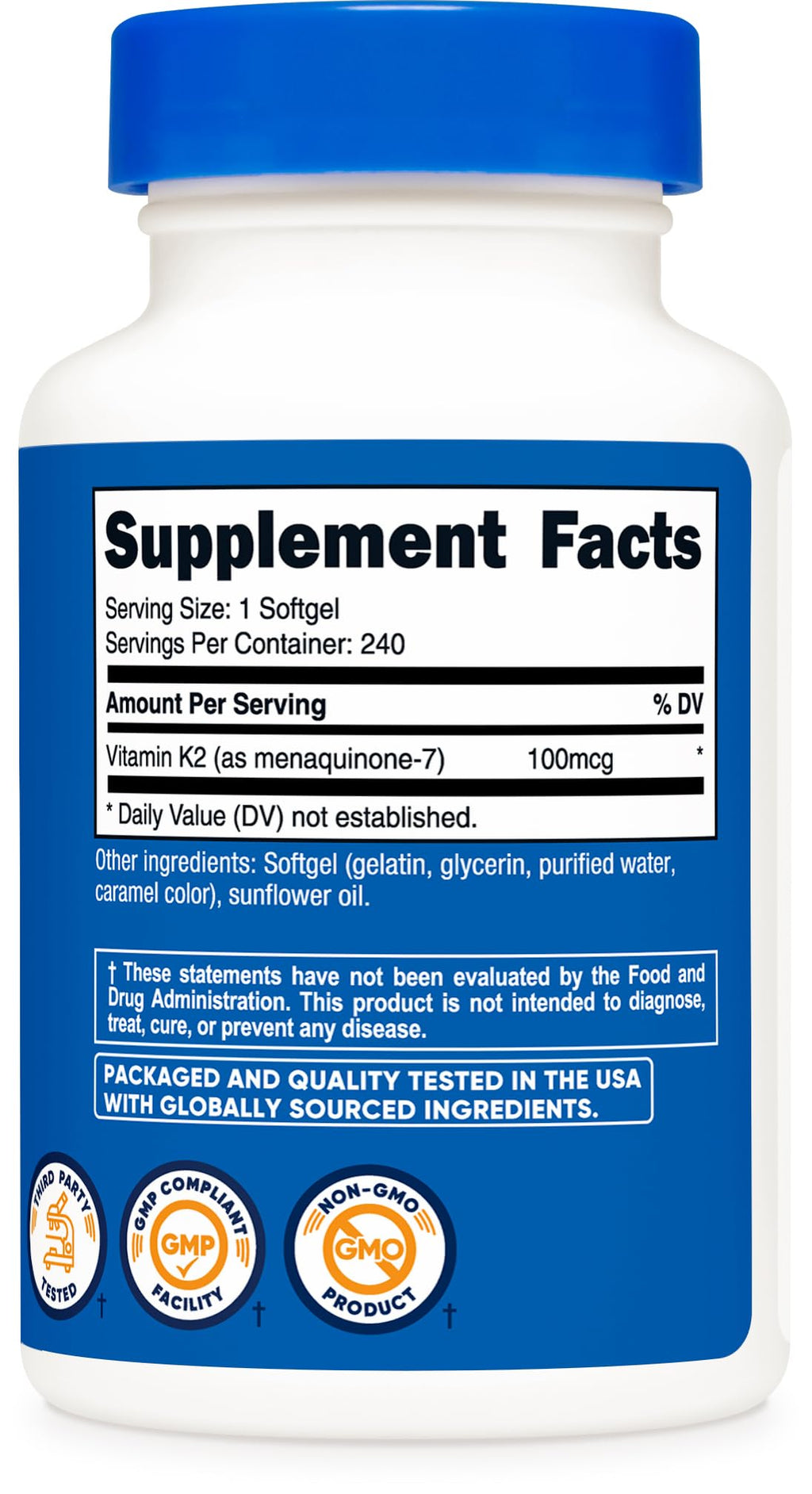 Nutricost Vitamin K2 MK-7 100 mcg, 240 Softgels, Gluten Free, GMO-Free