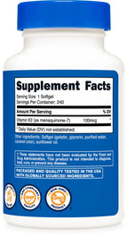 Nutricost Vitamin K2 MK-7 100 mcg, 240 Softgels, Gluten Free, GMO-Free