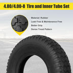 NING SHUO 4.80/4.00-8 Tire and Inner Tube, Premium Rubber Wheelbarrow Replacement Parts for Hand Truck Lawn Mower Dollies Wagon Dolly Trailers Go Kart 2 Pack