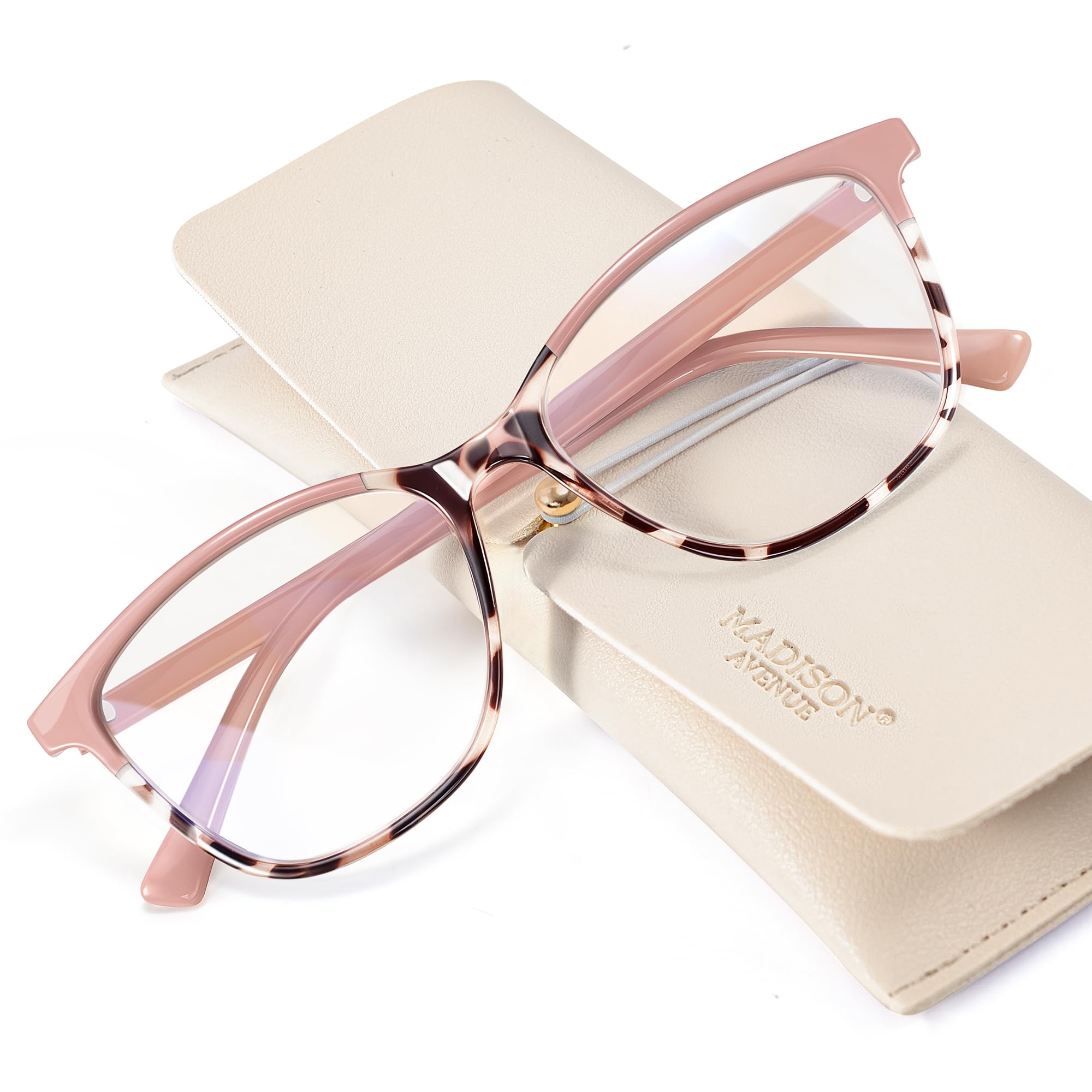 Madison Avenue TR90 Blue Light Blocking Glasses Anti Eyestrain UV Glare Blue Light Glasses for Women TV Phone Computer Gaming Eyeglasses (Pink Tortoiseshell)